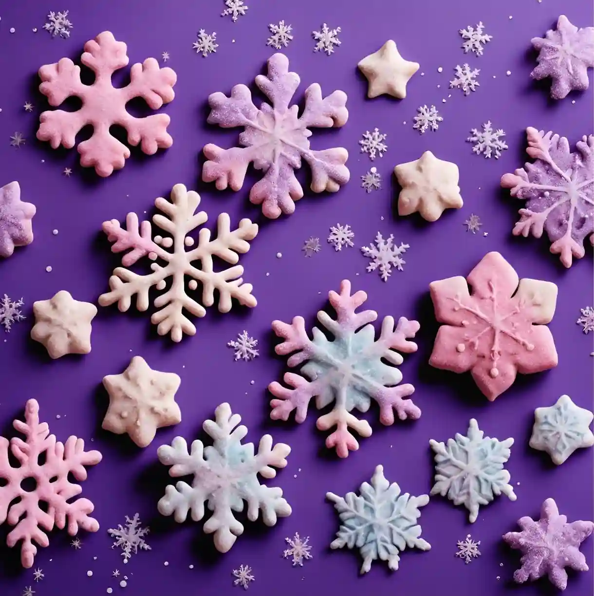 Flocons de neige en argile sur fond violet