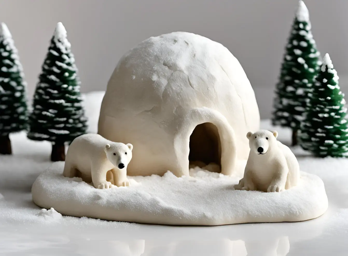 Deux ours blancs se promène autour de leur igloo en argile