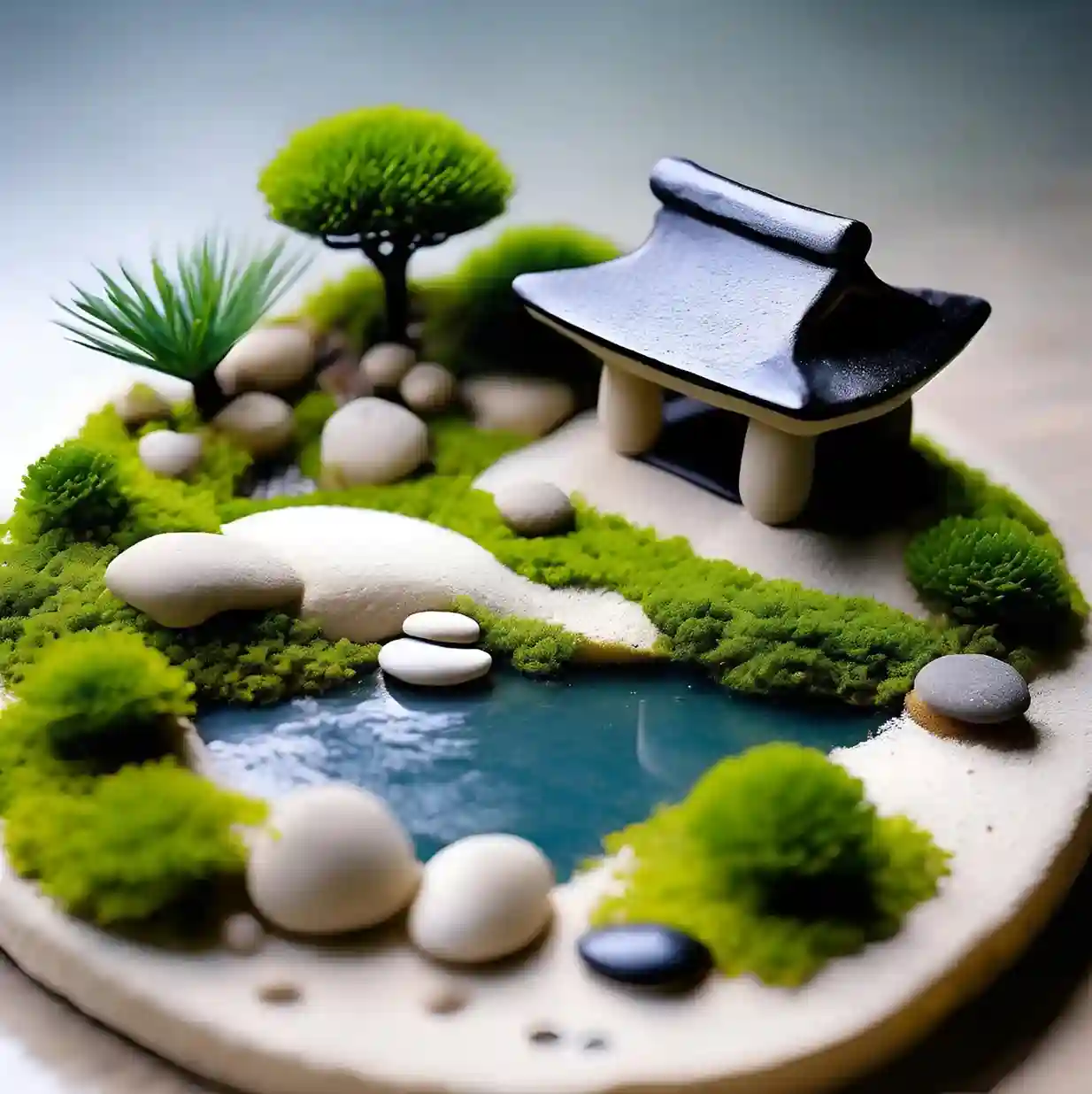 Mini jardin japonnais autour d'un étang reposant