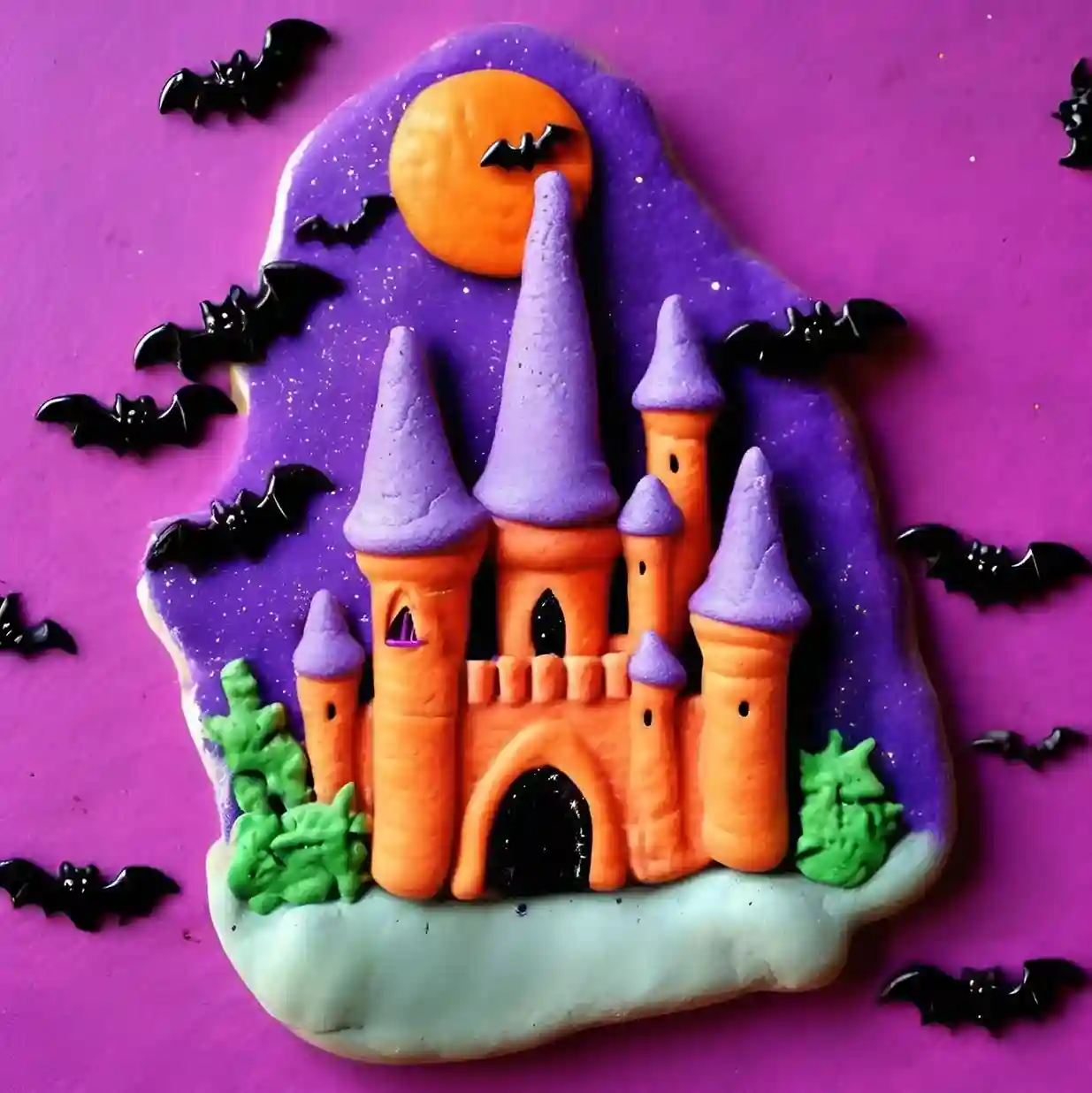Un chateau d'Halloween flotte dans les airs