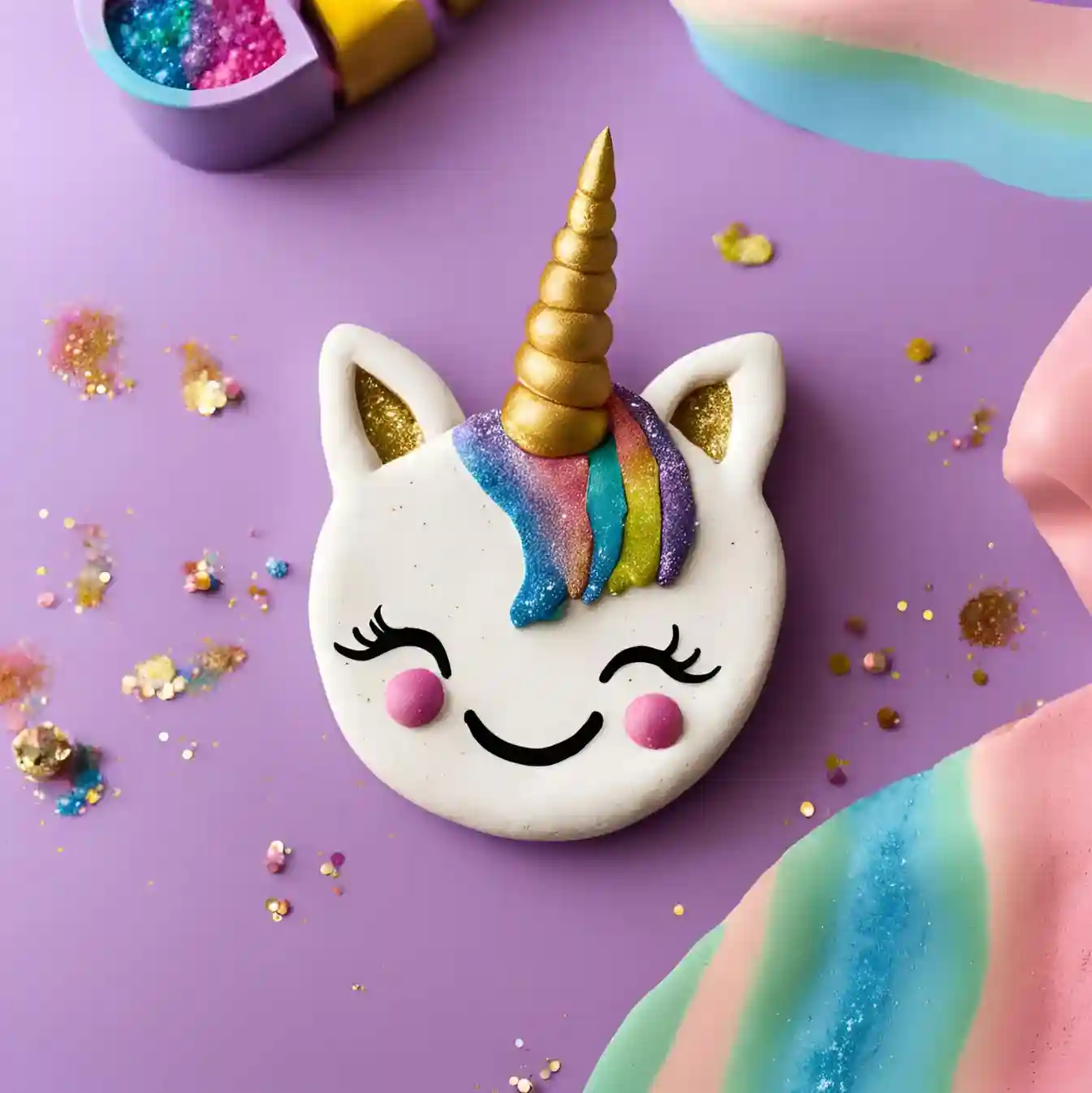 Une licorne en argile toute souriante